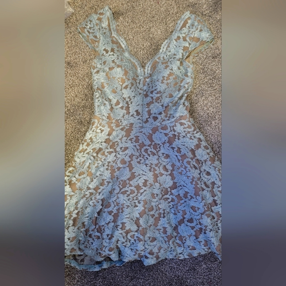 Size 3 Aqua and tan Lace formal dress